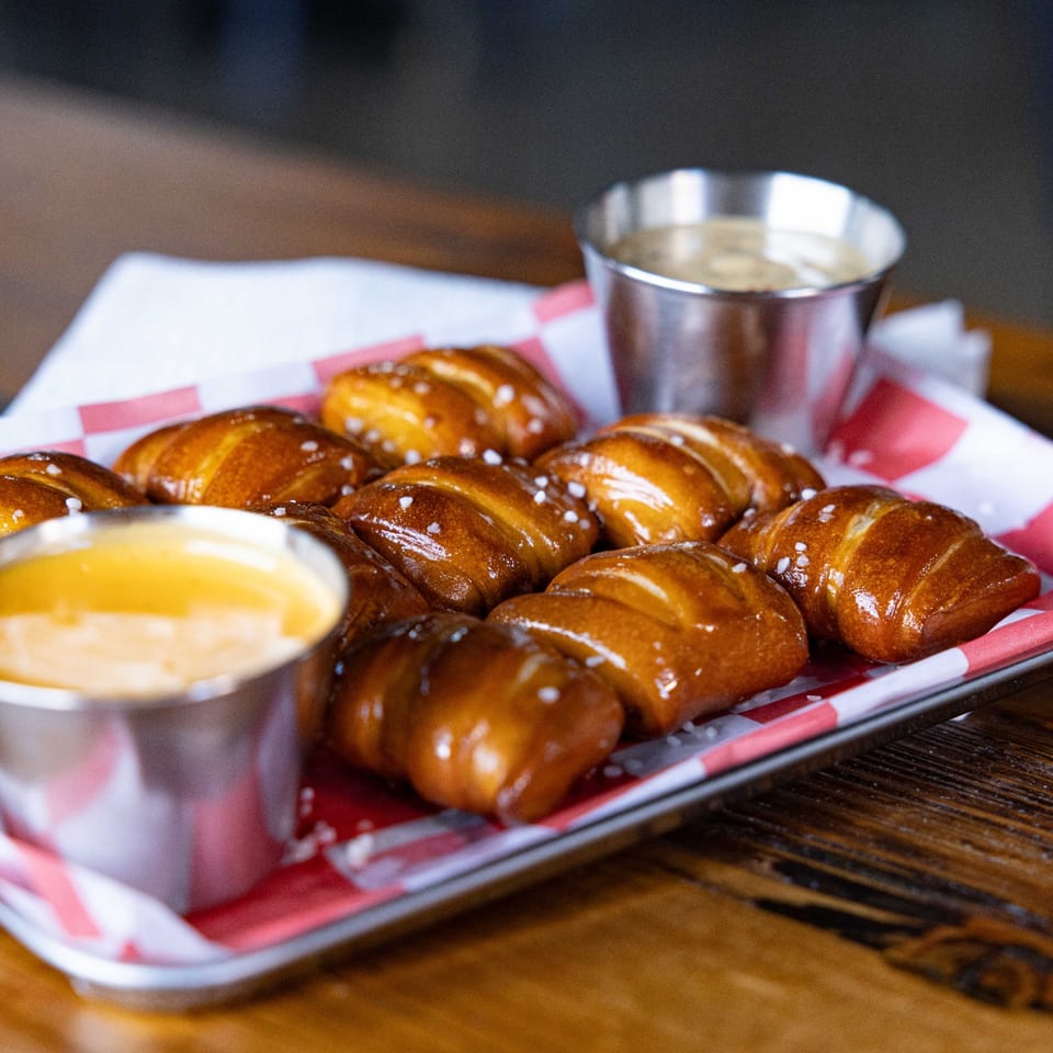 Pretzel bites with beer cheese.